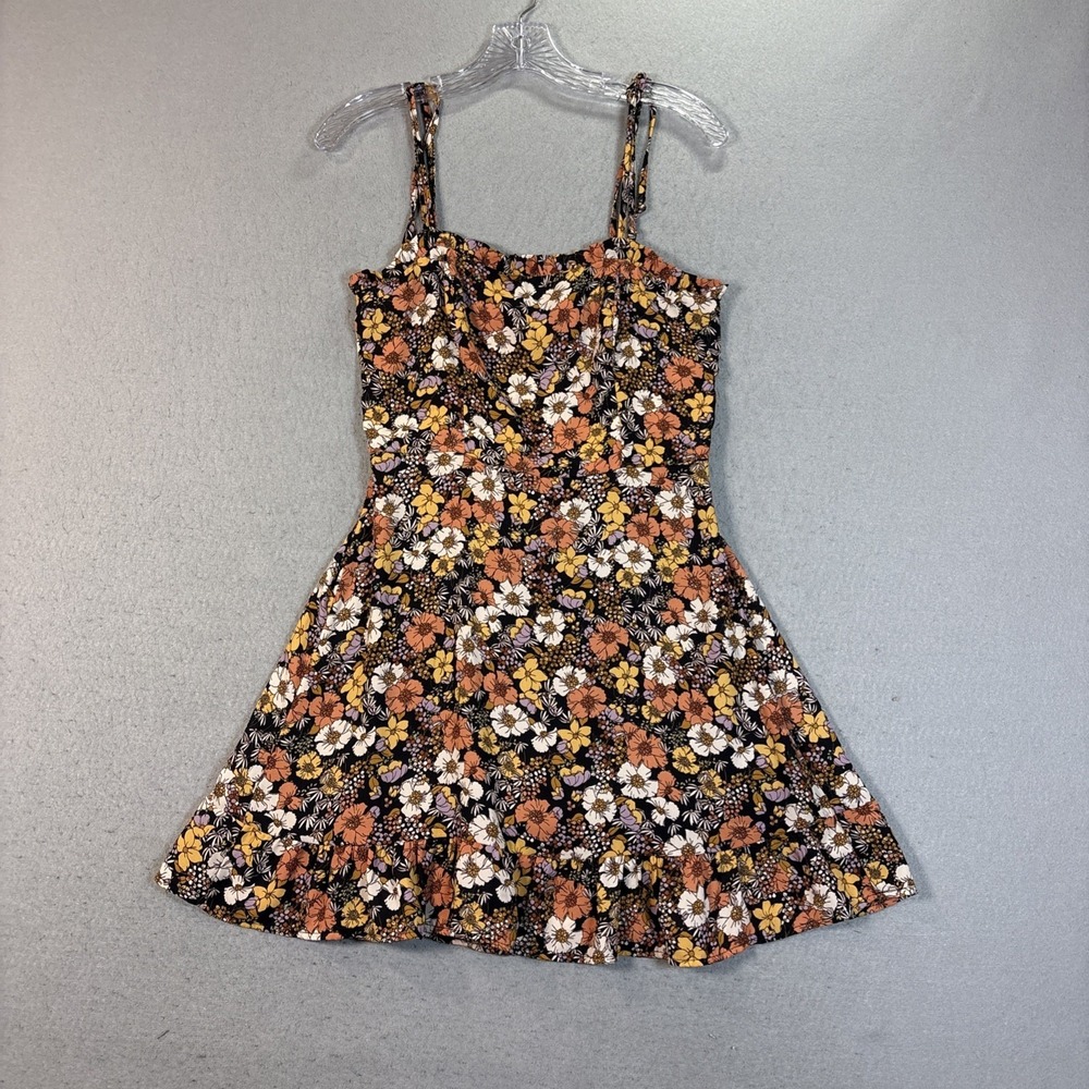 Lola + Grace Womens Dress Size S Black/Orange Floral Tie Strap Front Sundress